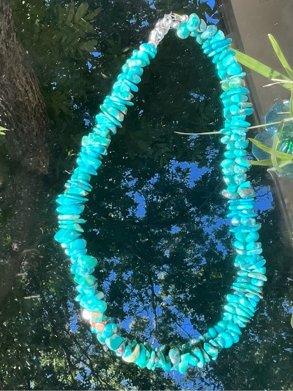 Turquoise Chip Bead Necklace - Blue Statement Jewelry